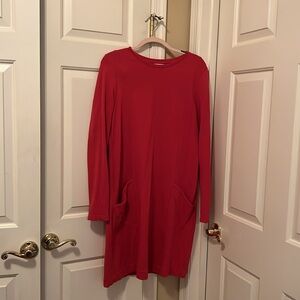 J. Jill Coral Pink Cotton Short Long Sleeve Dress With Pockets Women’s Medium